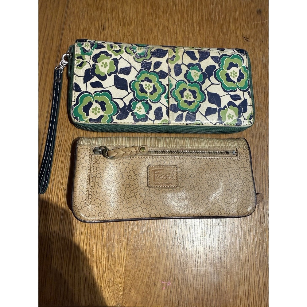 Fossil Genuine Leather Wallet Lot Floral Zip Around Travel Organizer Wristlet - Picture 2 of 13